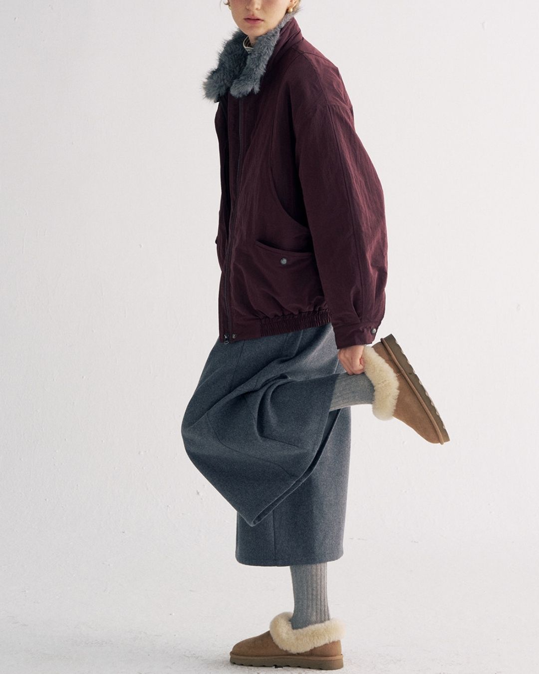 Detachable Fur Collar Quilted Jacket　JK078