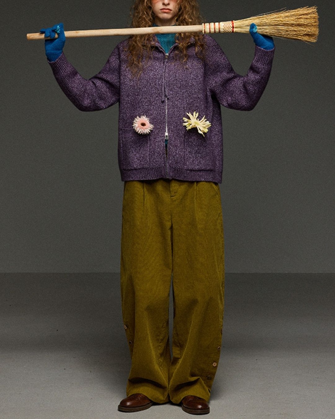 Corduroy Floral  Wide Pants　PT028