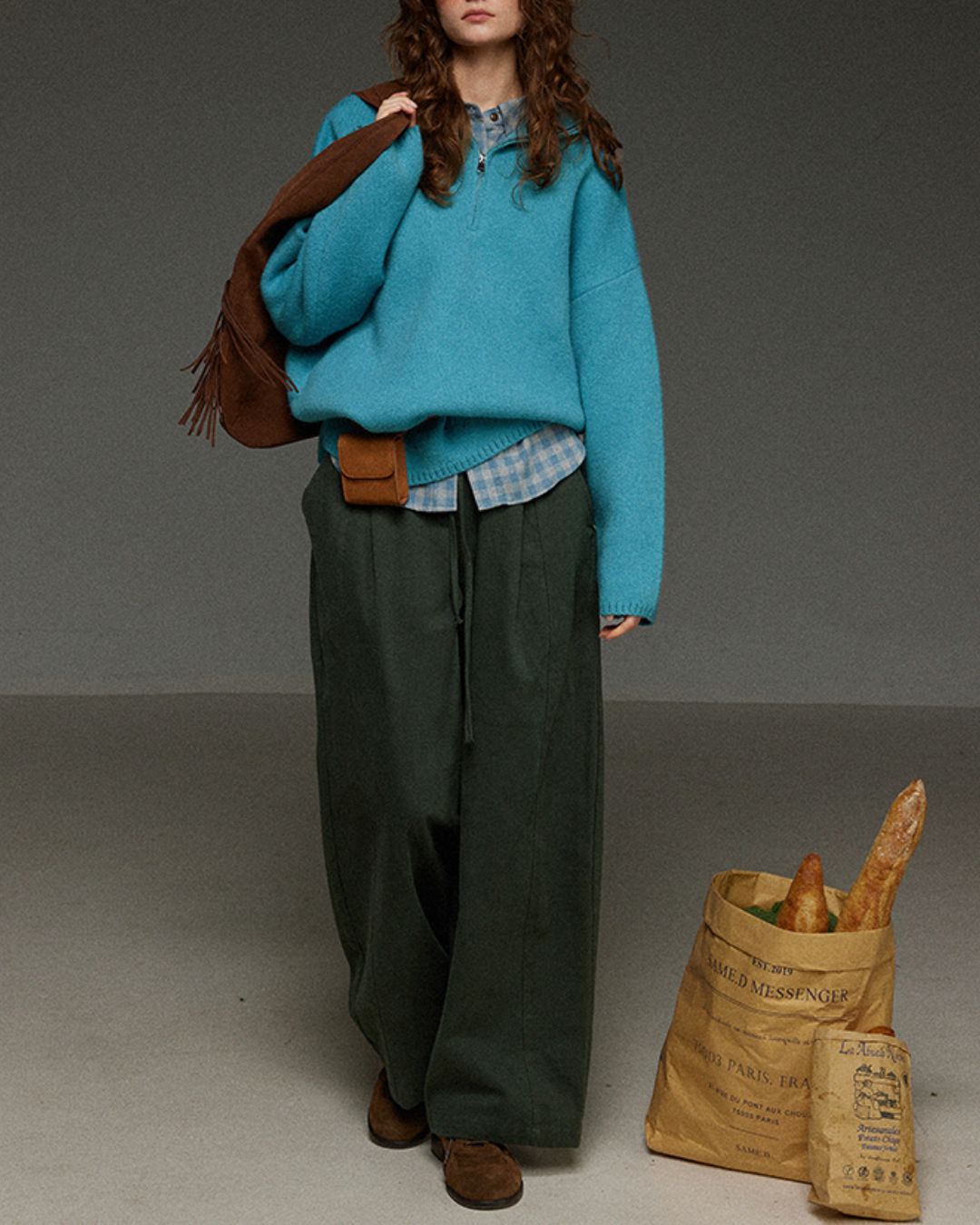 Drawstring Tuck Wide Denim Pants　DP011