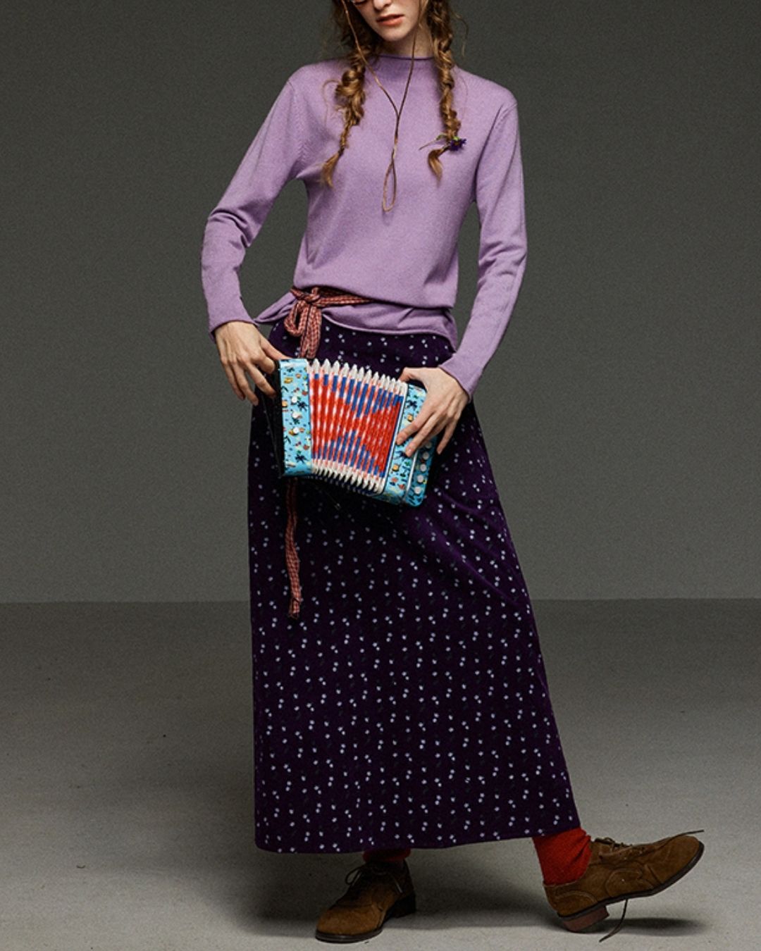 Retro Flower Corduroy Long Skirt　SK013