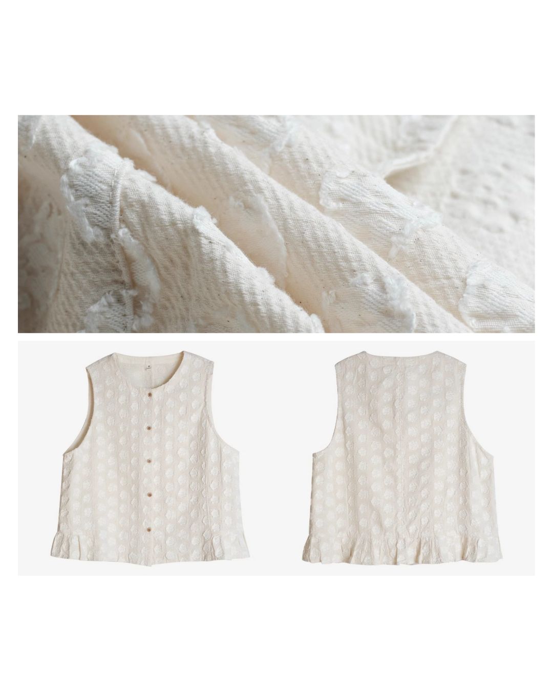 Cotton Linen Jacquard Peplum Vest　VT017