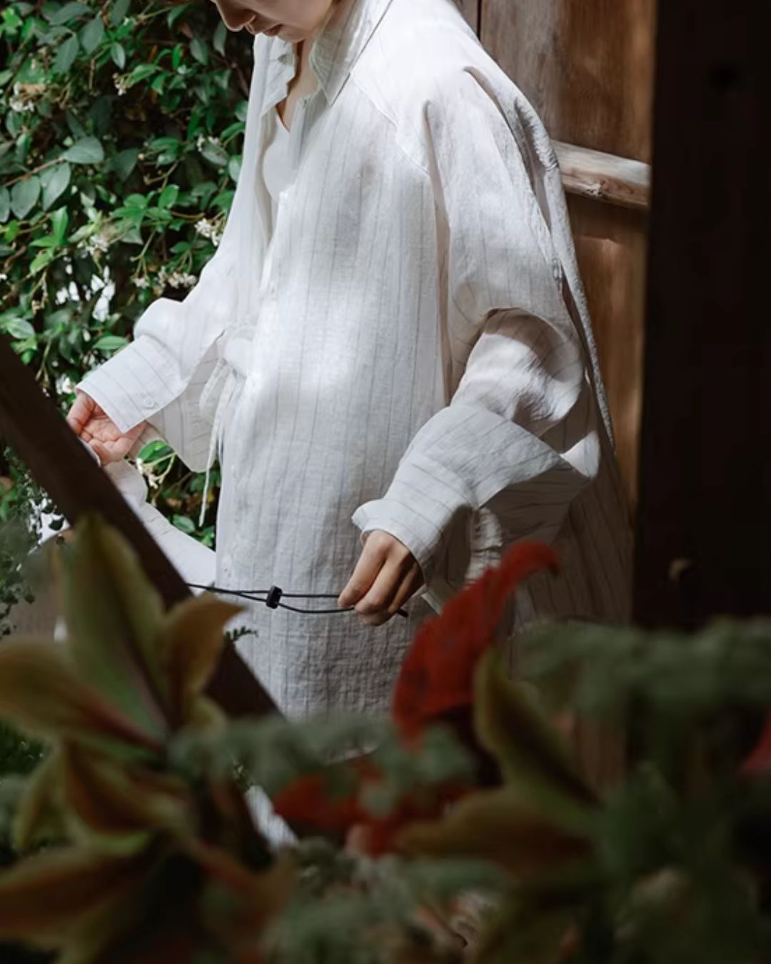 Linen Blend Oversized Striped Shirt　LS064