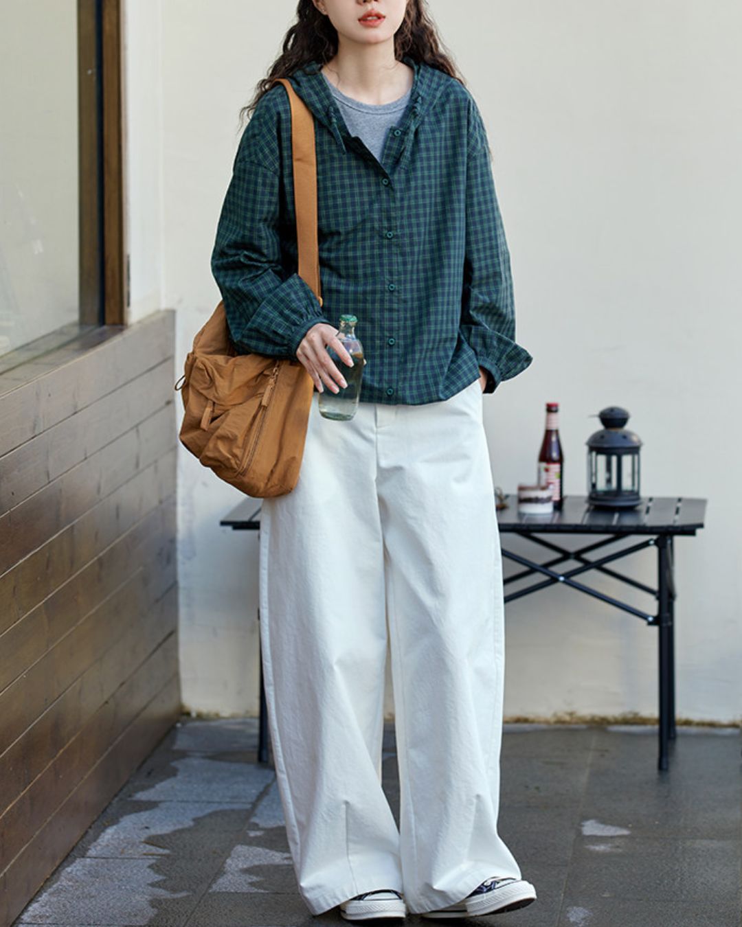 Casual Hooded Checked Shirt　LS053