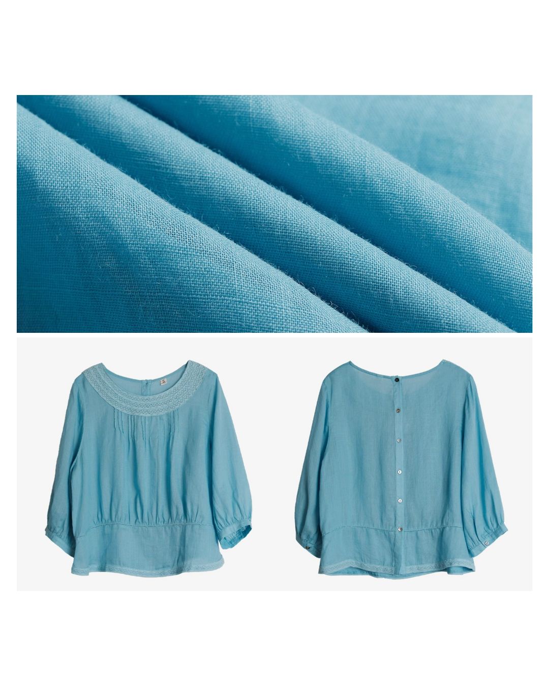 Back Button Lace Round Neck Shirt　LS045