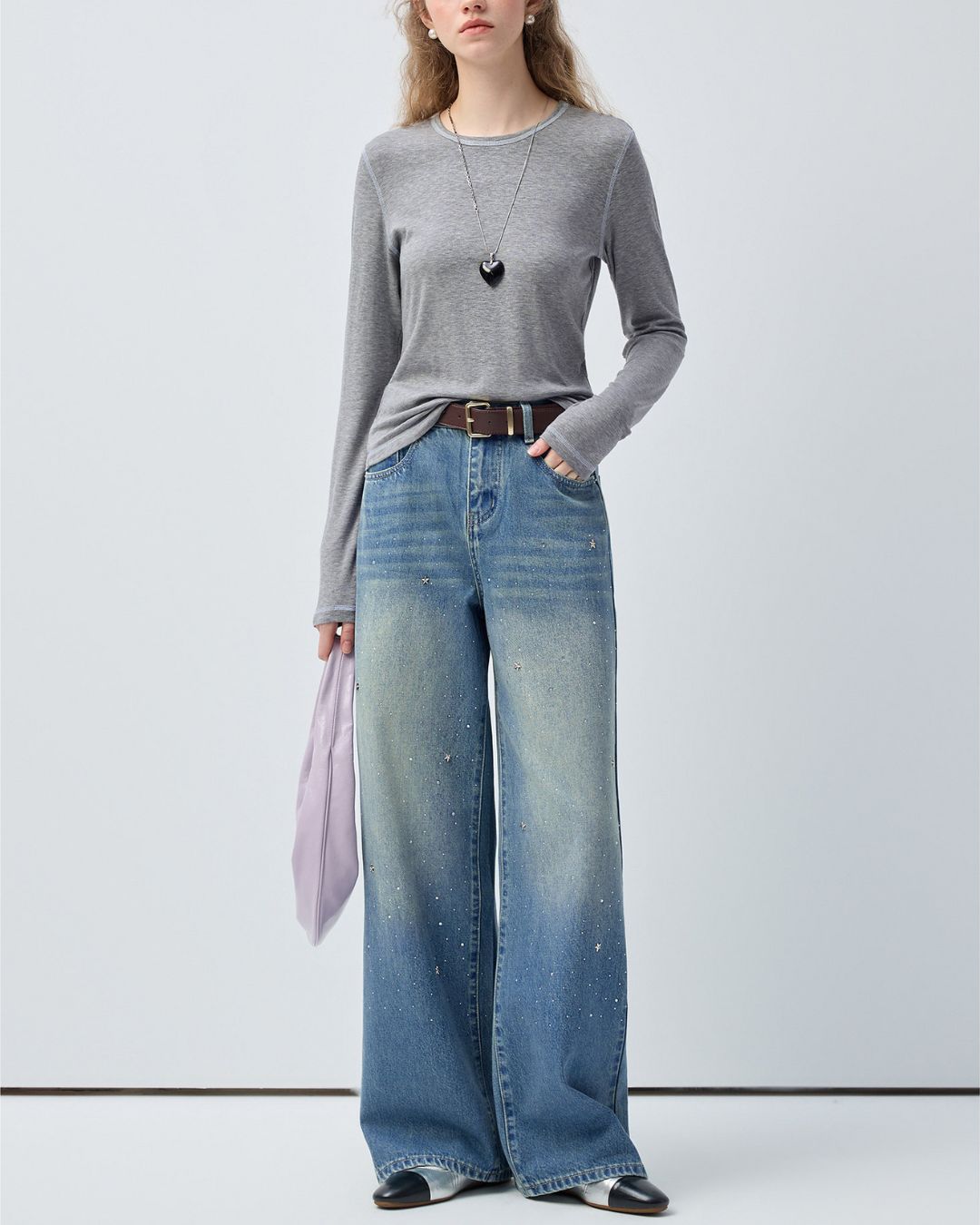 Star-studded Rhinestone-decorated Denim Pants　DP015