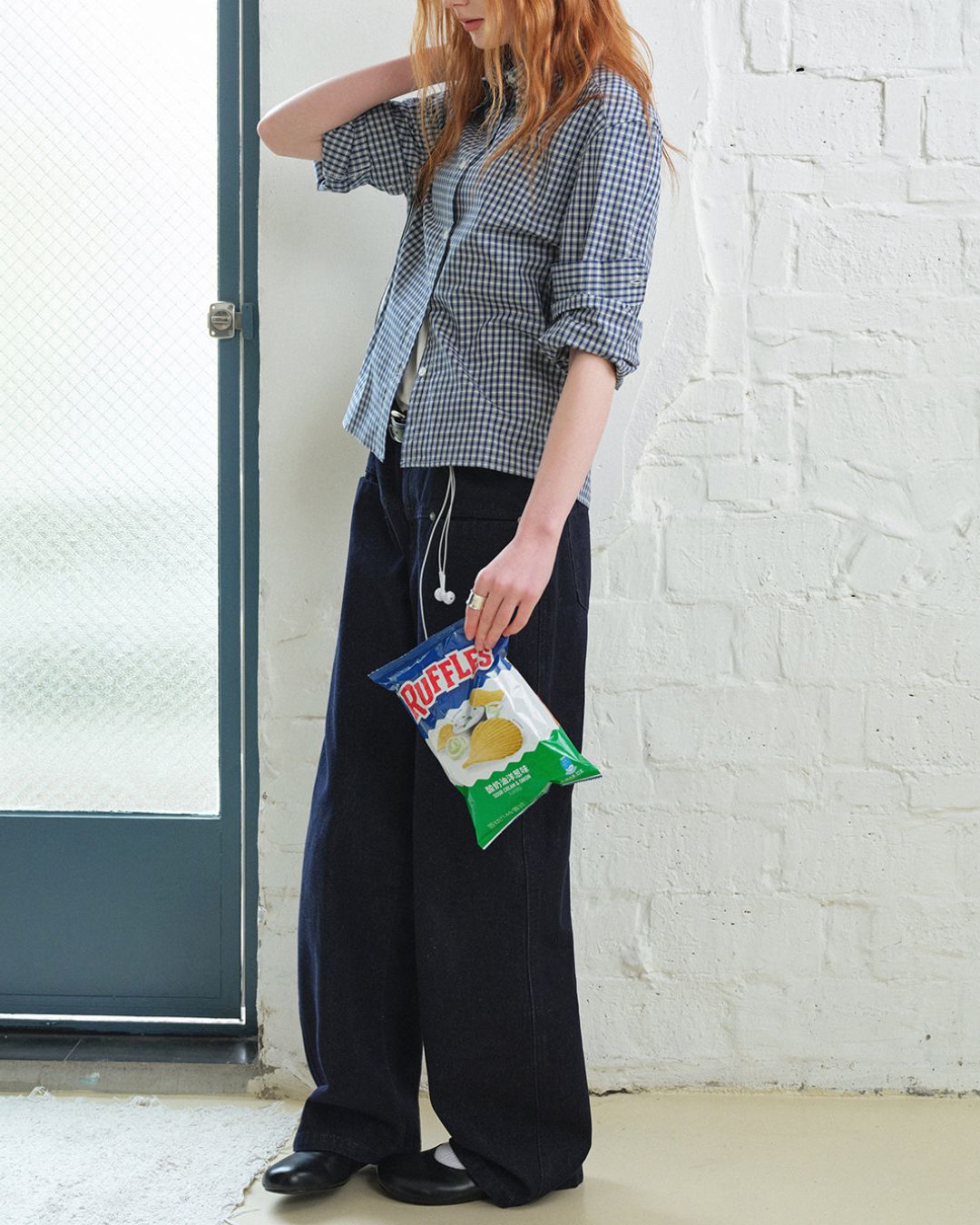 Cropped Button-down Checked Shirt　LS051