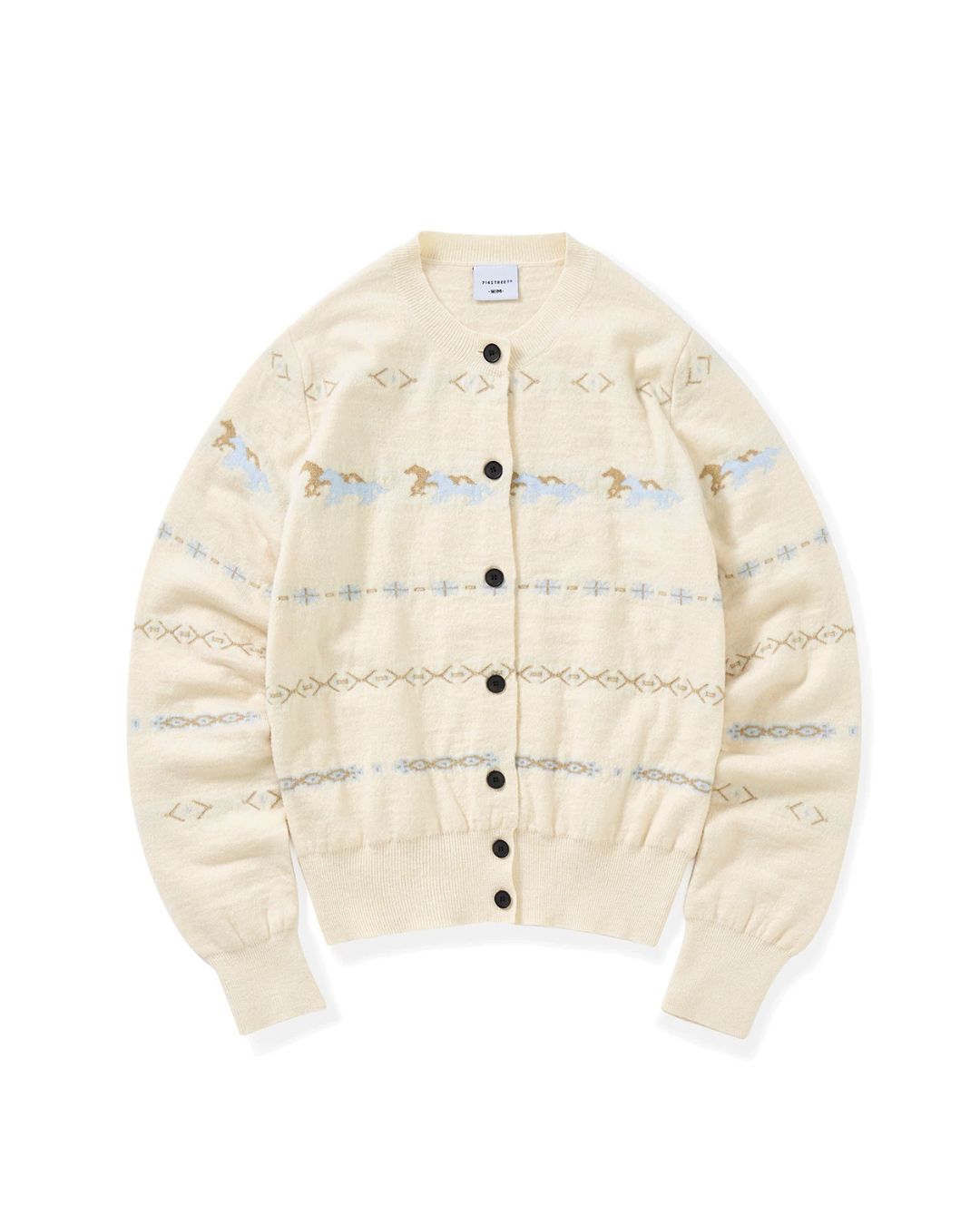 Pony Jacquard Crew Neck Knit Cardigan　KN097