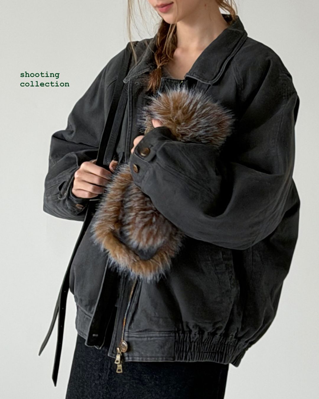 Fur Collar Padded Denim Jacket　JK058