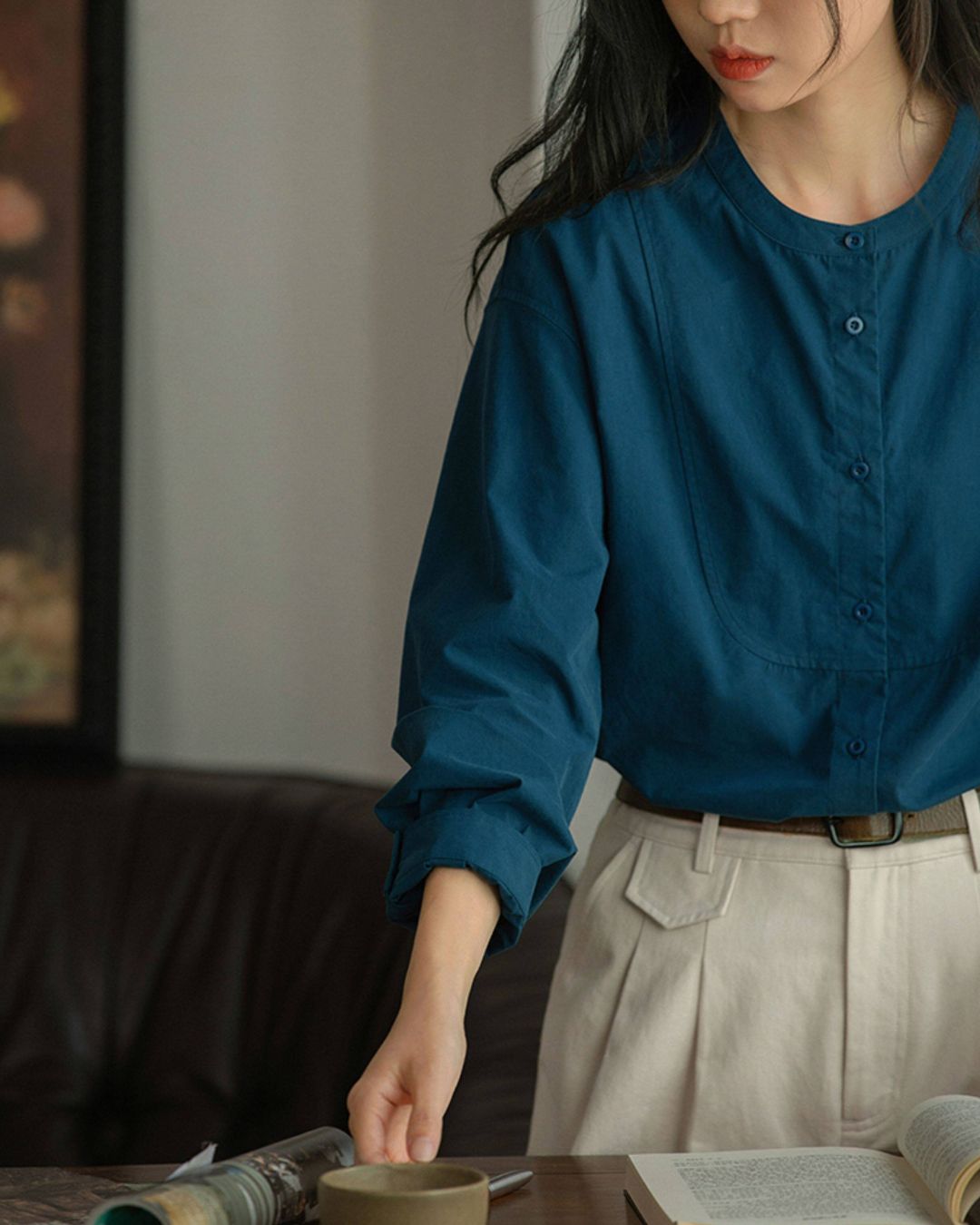 Band Collar Loose Shirt　LS057