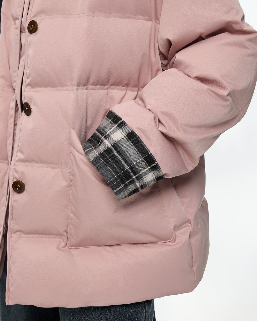 Collared Check Sleeve Down Jacket　JK060