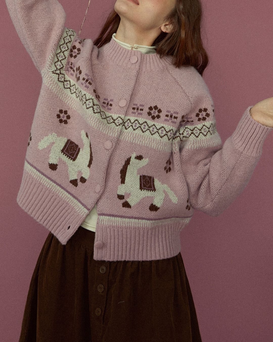 Dancing Pony Fair Isle Knit Cardigan　KN092