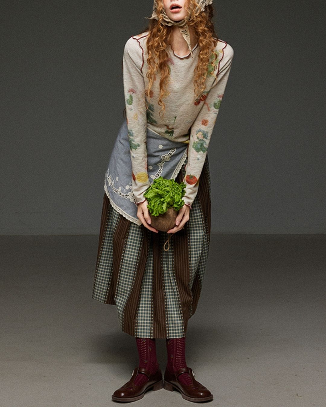 Mellow Frill Stitch Print T-shirt　LT011