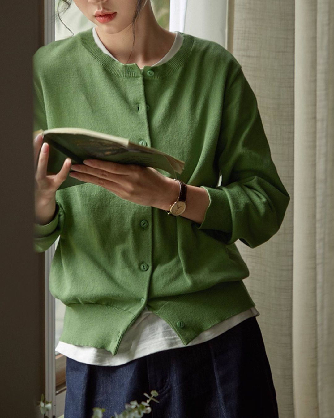 Round Neck Basic Knit Cardigan　KN113