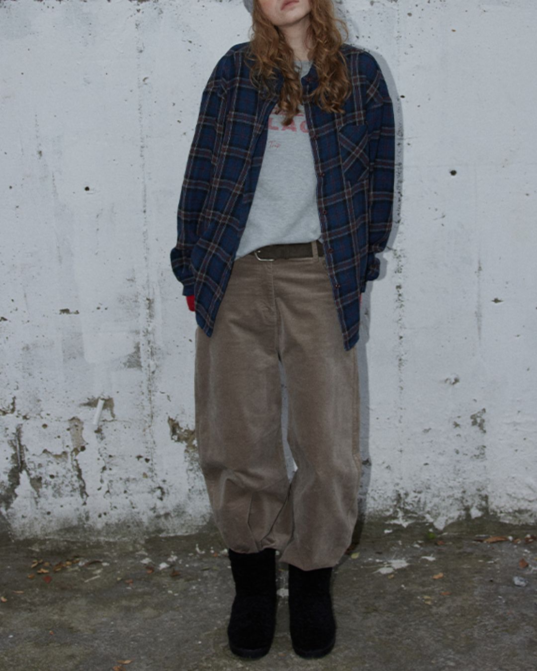 Navy Check Oversized Shirt　LS037