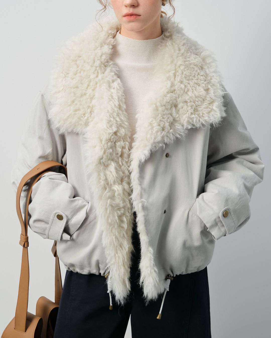Big Boa Collar Washed Cotton Down Jacket　JK062