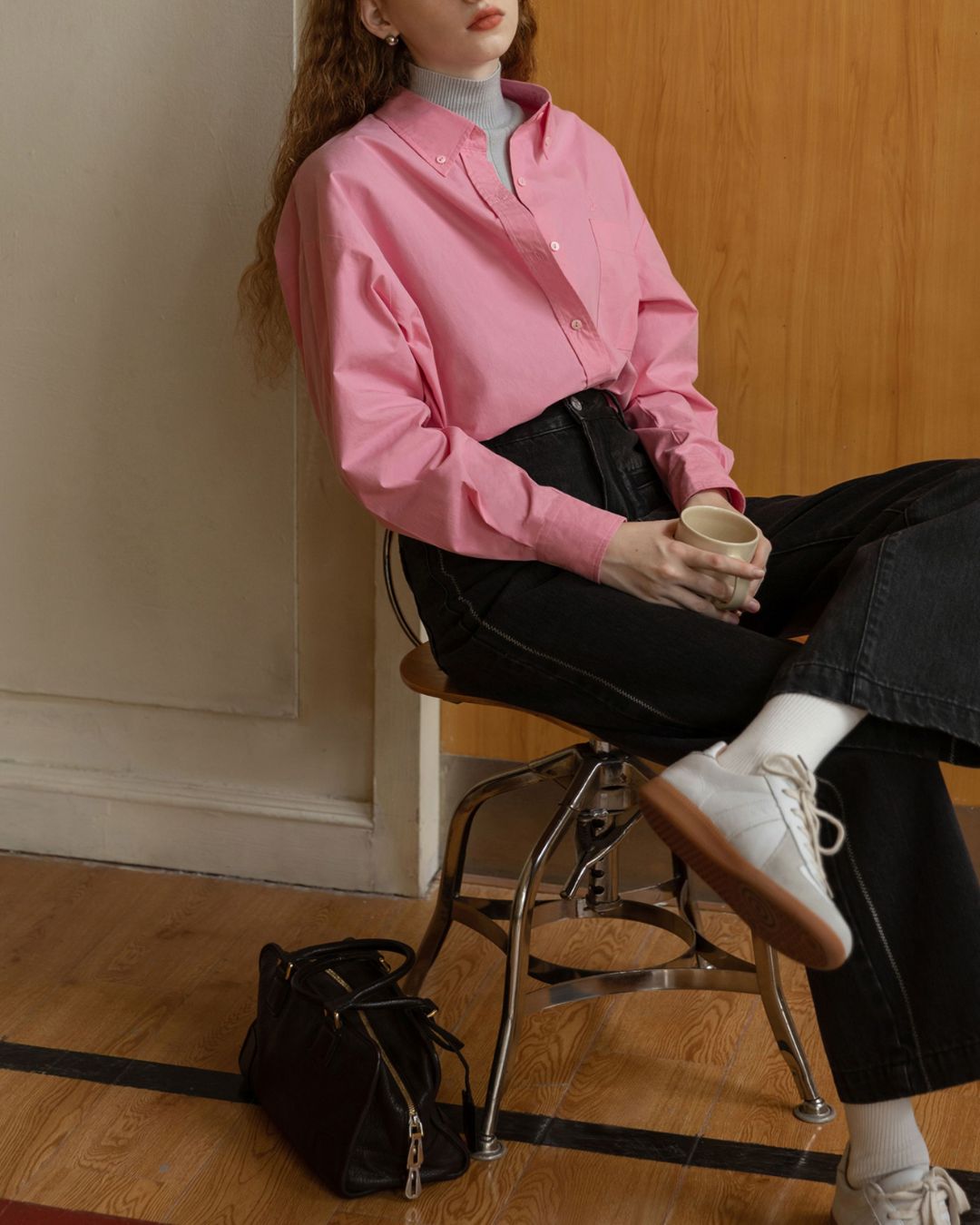 Back Half Button Collar Shirt　LS032