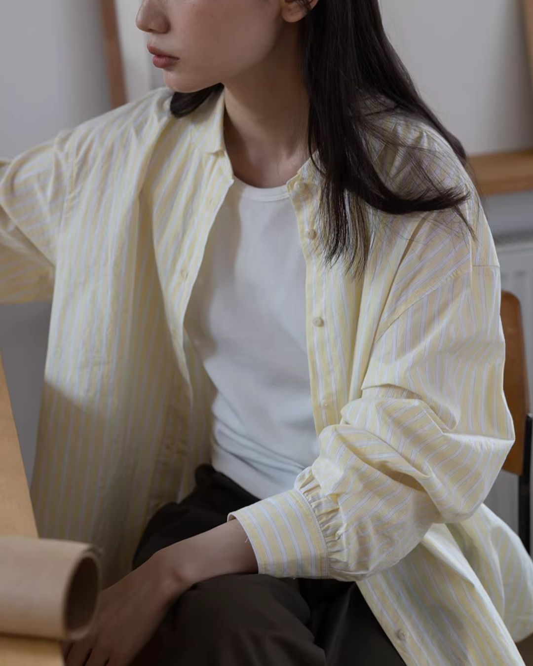 Round-collar Loose Striped Shirt　LS063