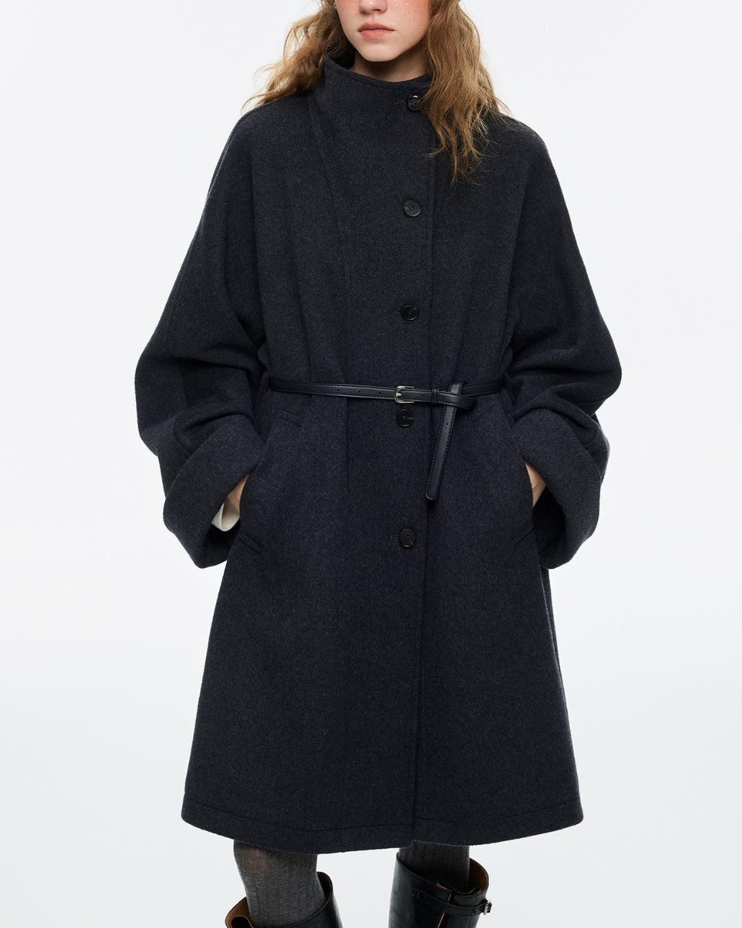 2-way Neck A-line Mid-length Coat　CT028