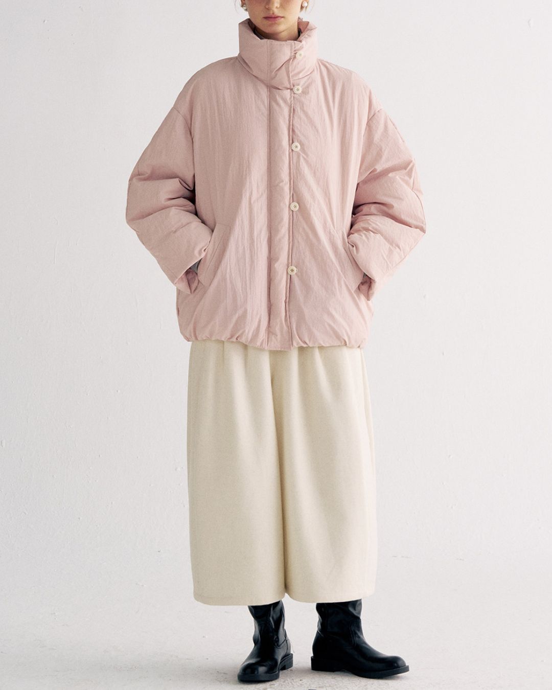 White Duck Down Gathered Jacket　JK079