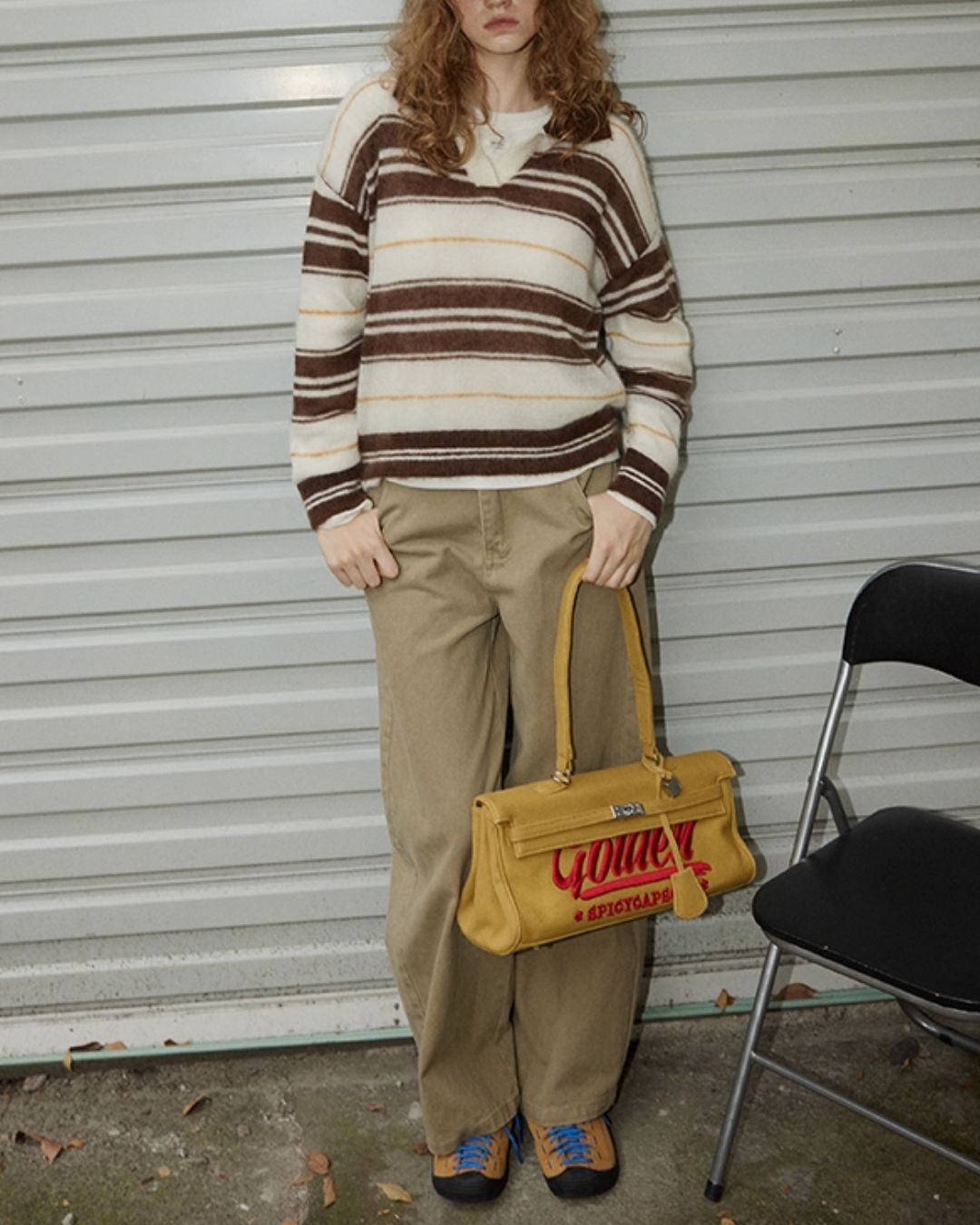 Collared V-neck Border Knit　KN048