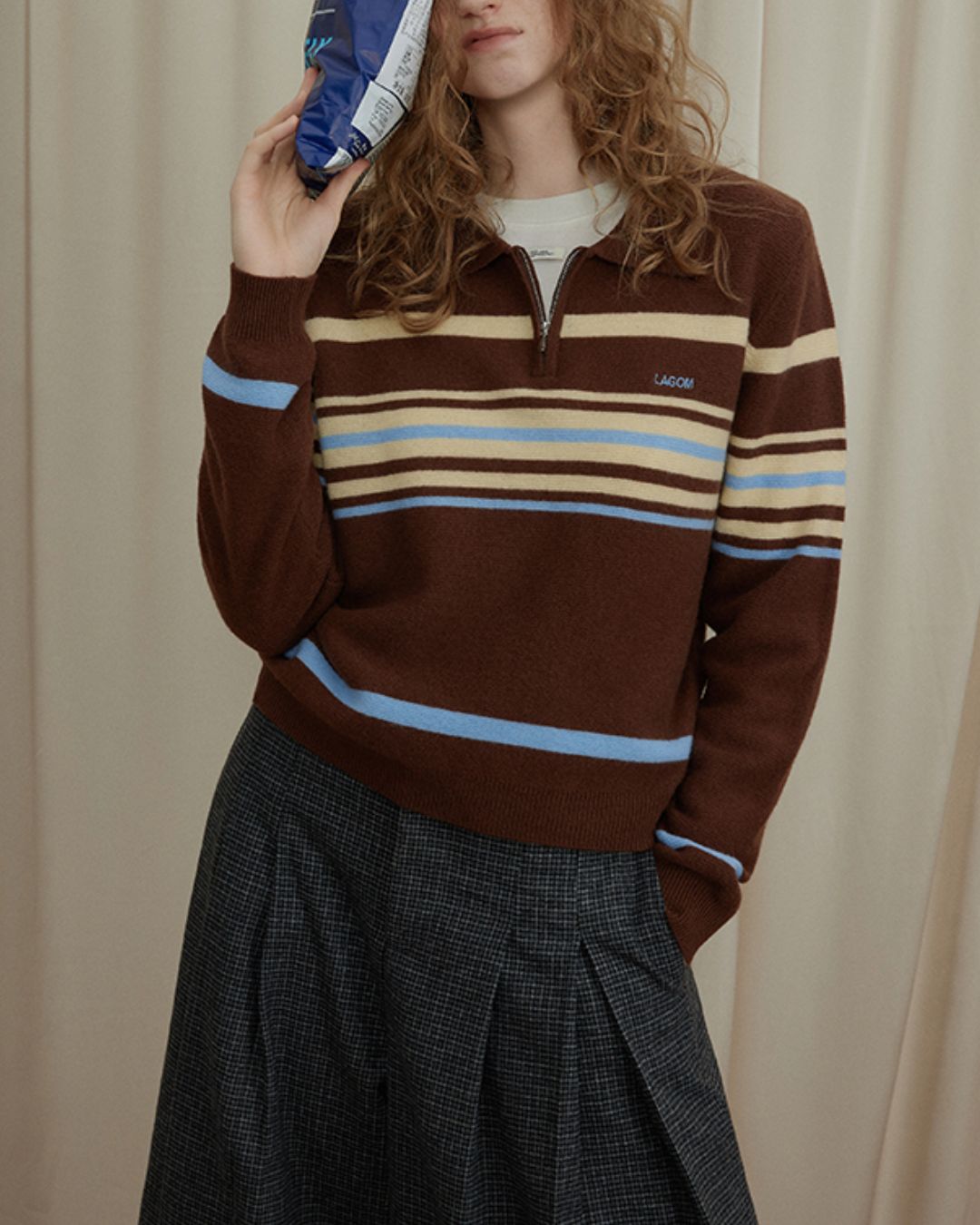 Multi-border Half-zip Polo Collar Knit　KN052