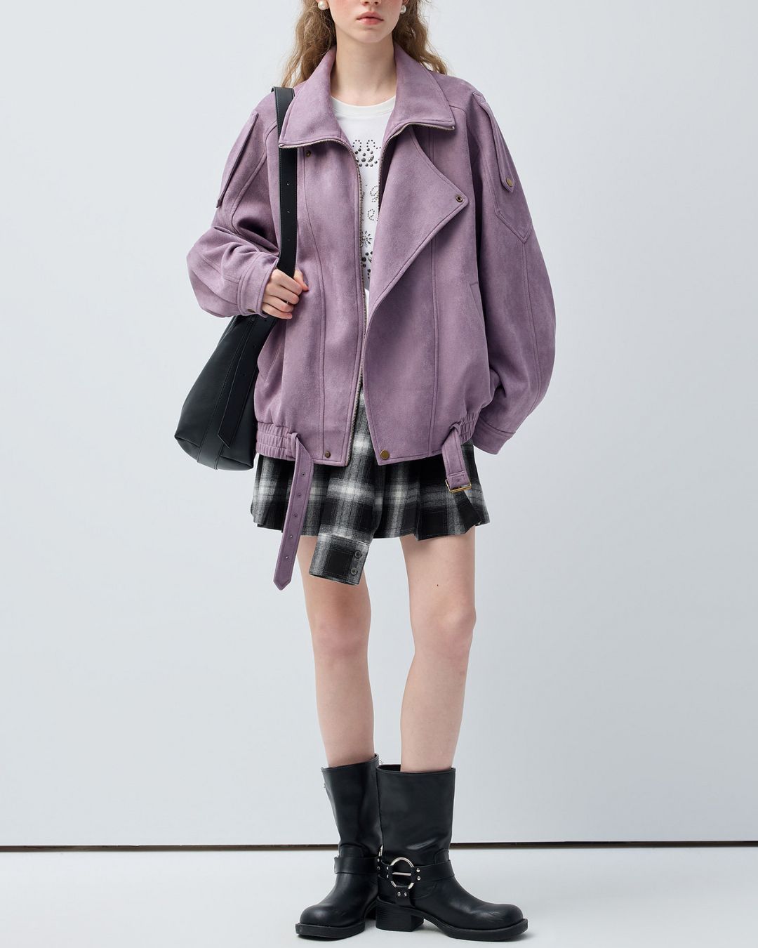 Oversized Lilac Suede Rider's Jacket　JK084