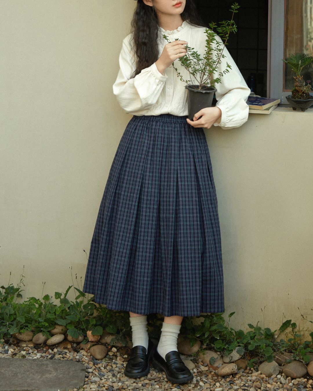 A-line Check Gathered Skirt　SK021