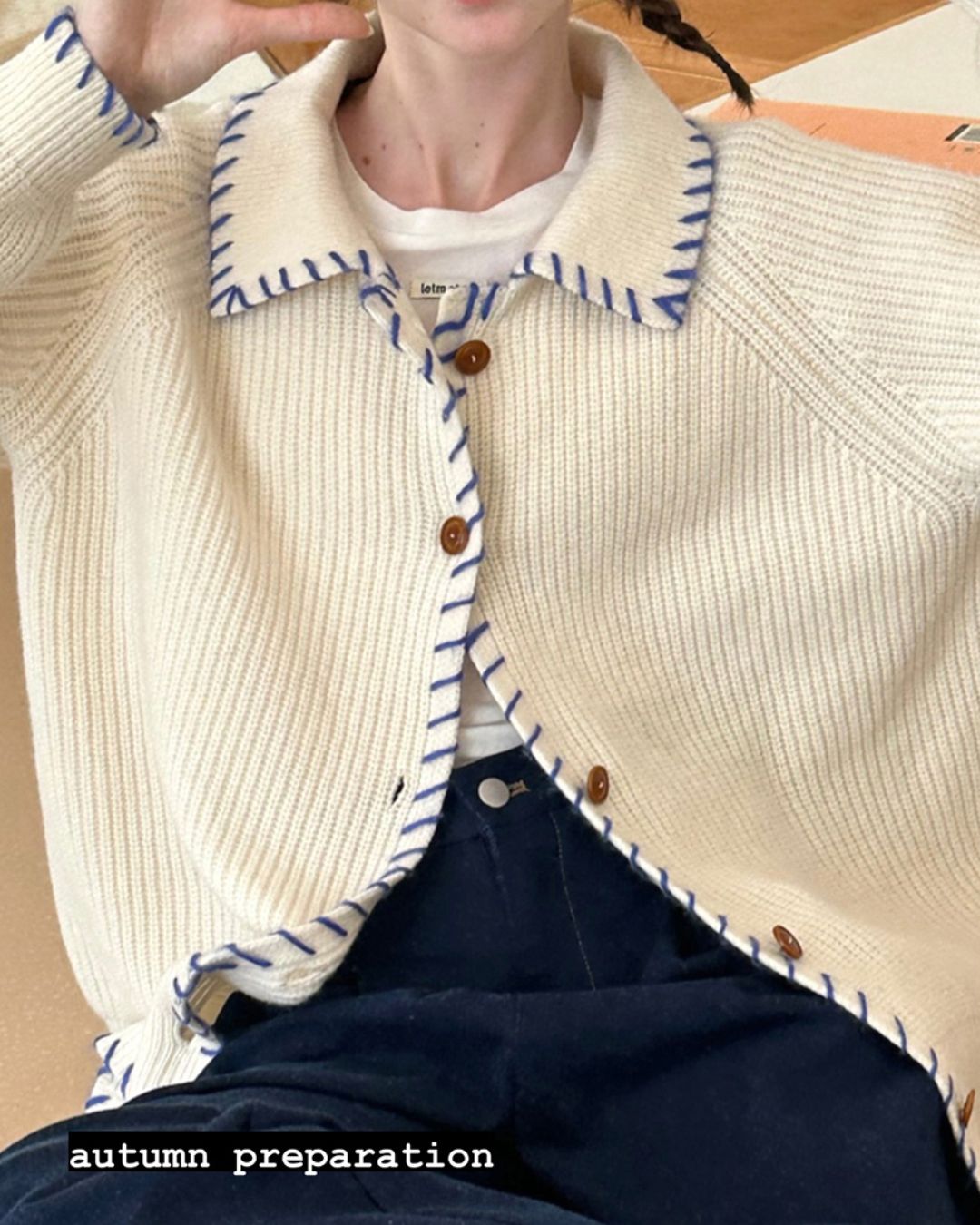 Contrast Stitch Wool Knit Cardigan　KN028