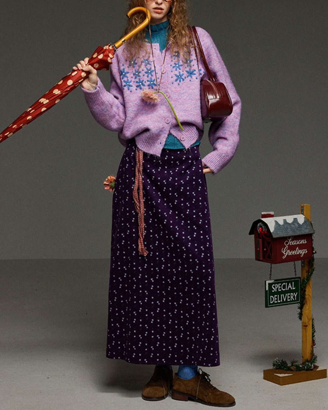 Flower Embroidered Mix Knit Cardigan　KN071