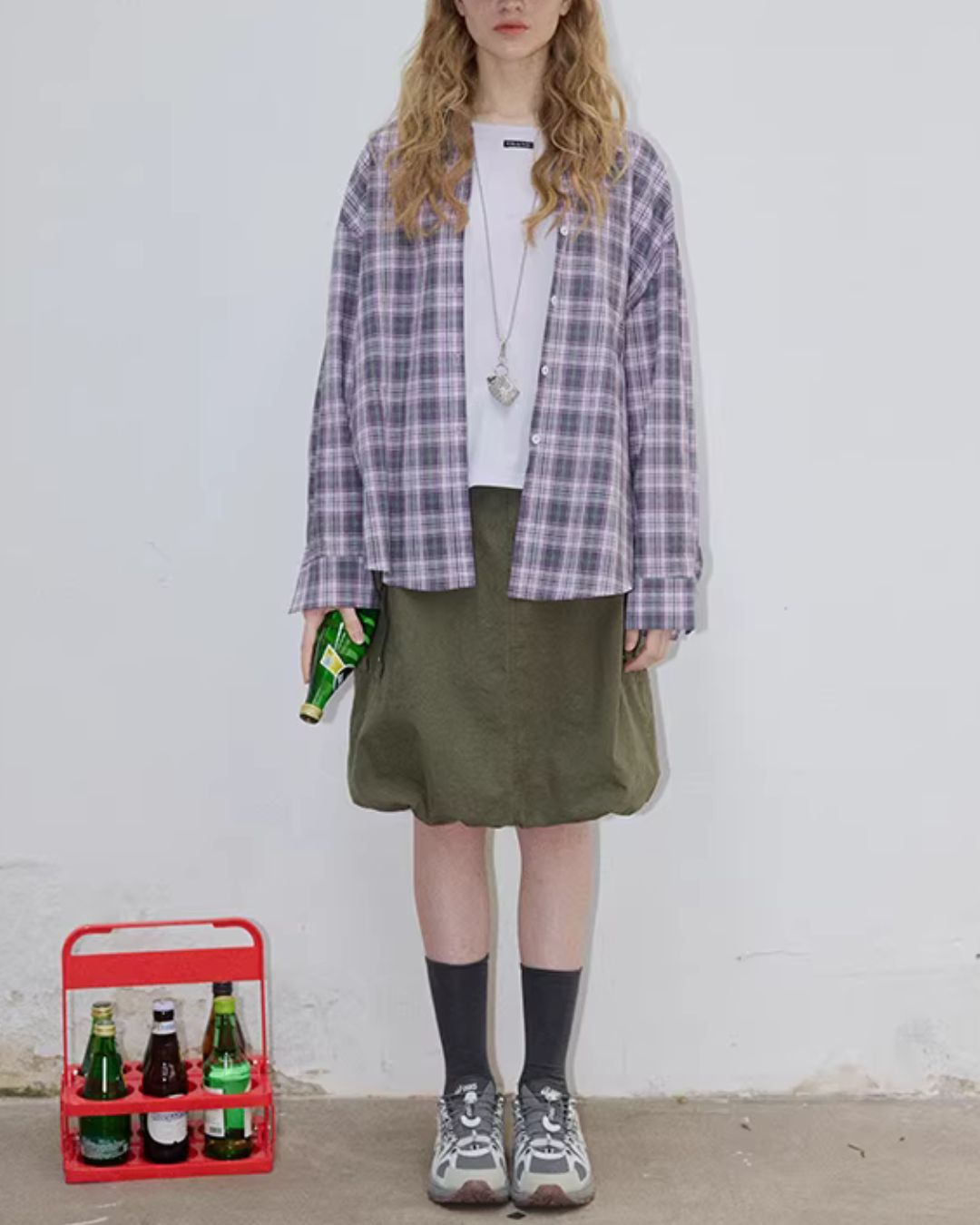 Light Purple Relaxed Check Shirt　LS069