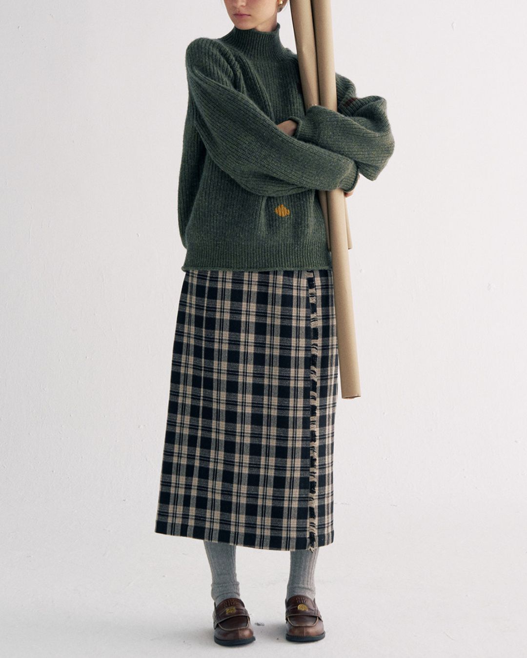 Check Wrap Midi Skirt　SK016