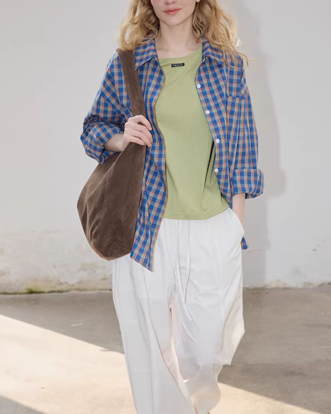 Loose Color-block Check Shirt　LS070