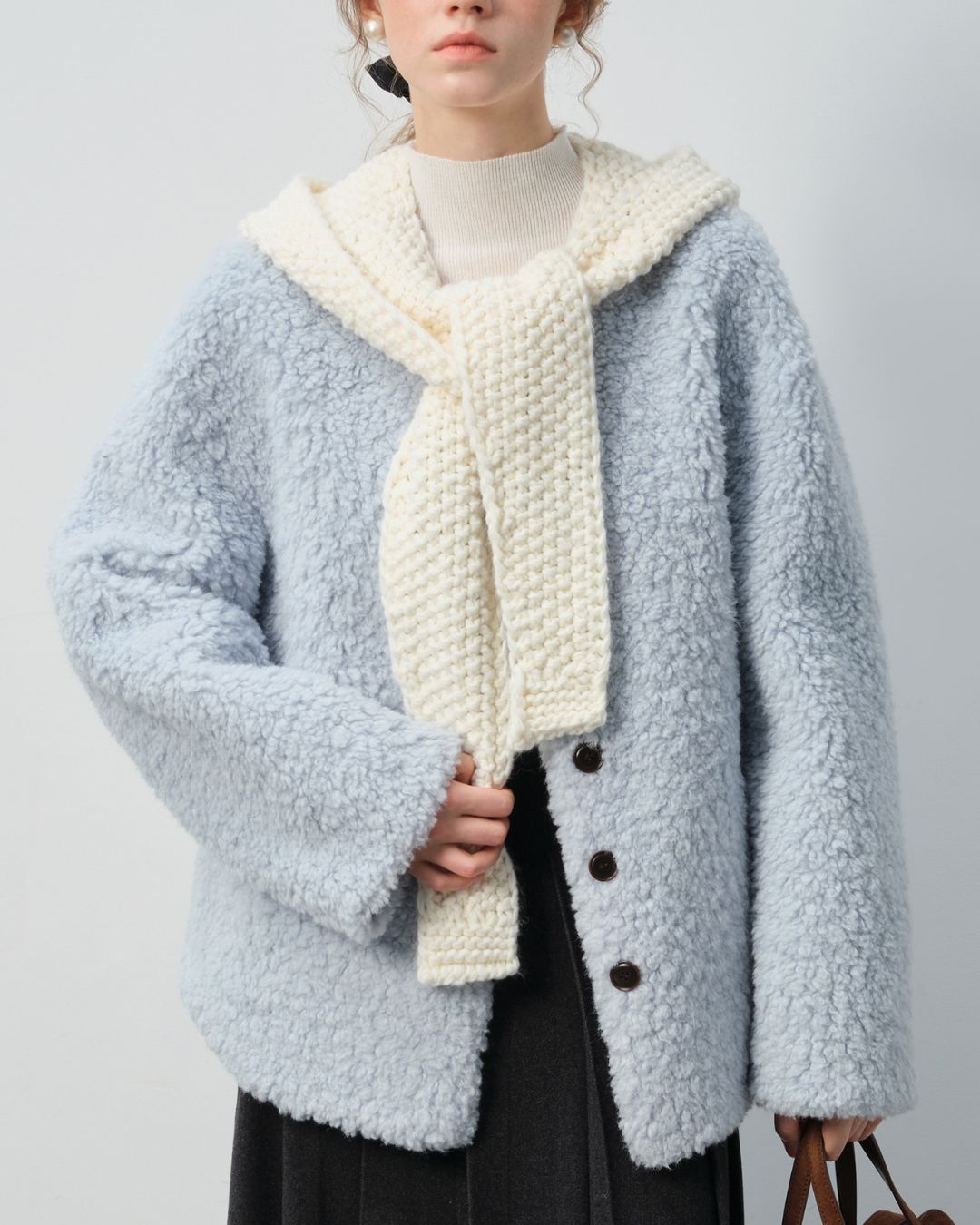 Sheep Boa V-Neck Relaxed Coat　CT016