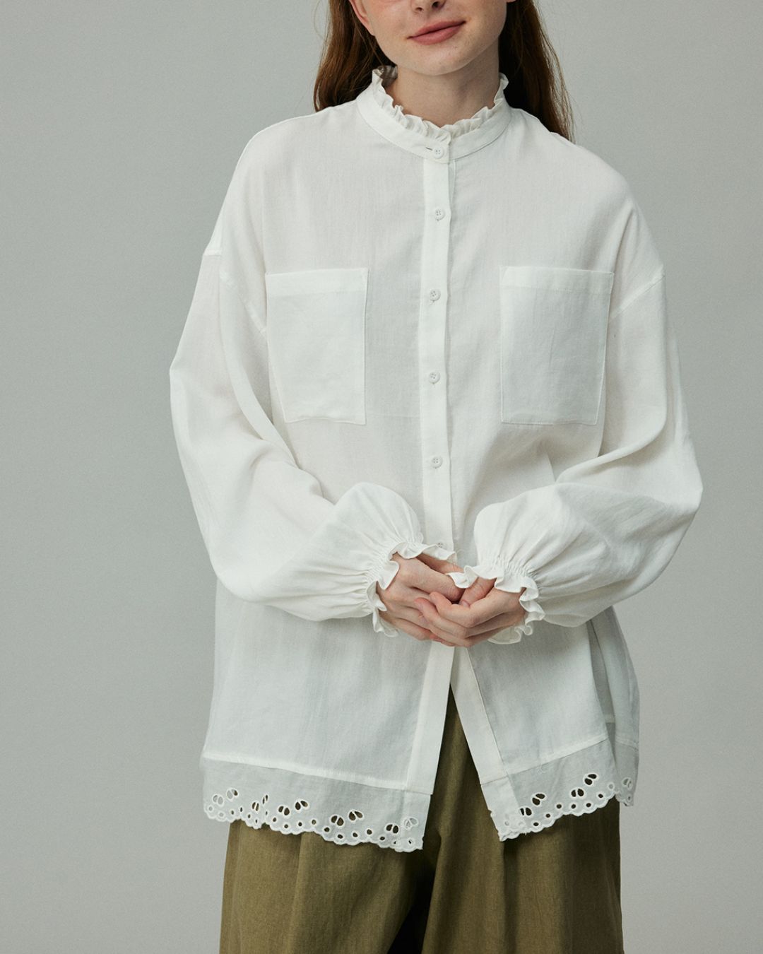 Stand Collar Frill Shirt　LS001