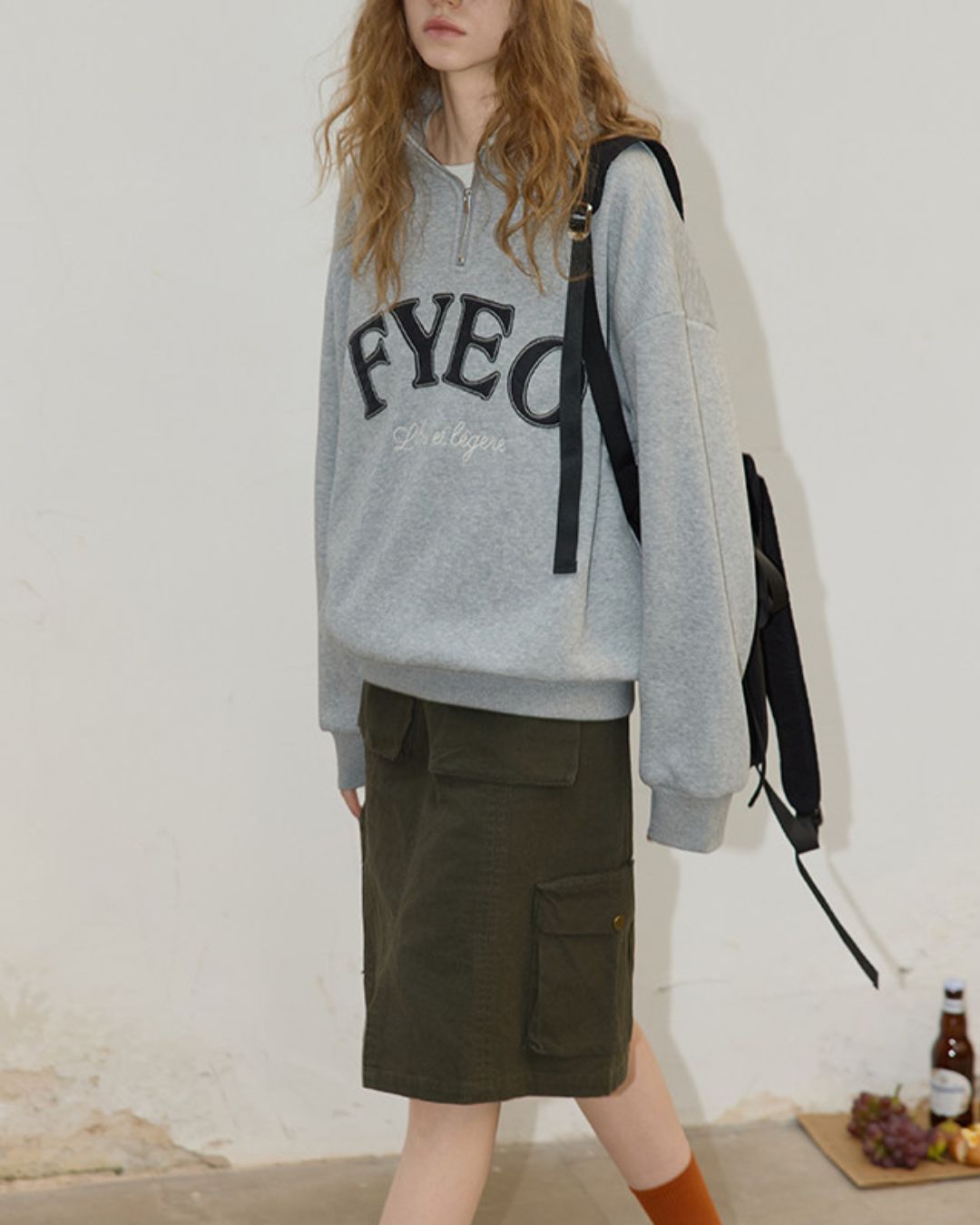 Half-zip Brushed-lined Logo Sweat　SW009