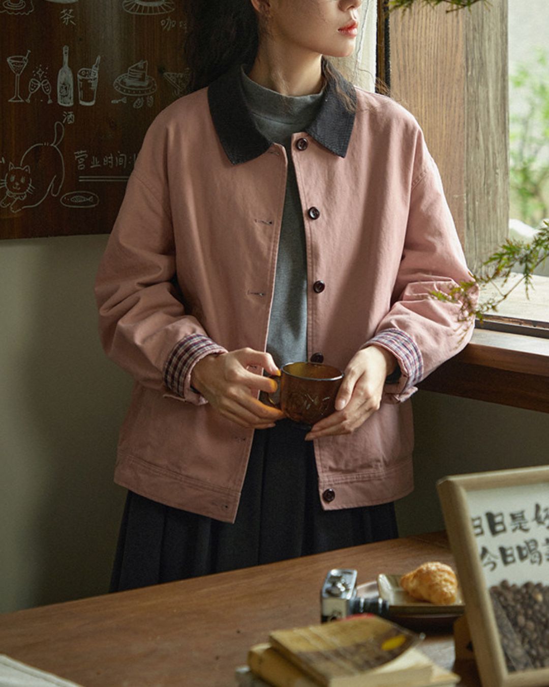 Contrast Collar Vintage Jacket　JK088