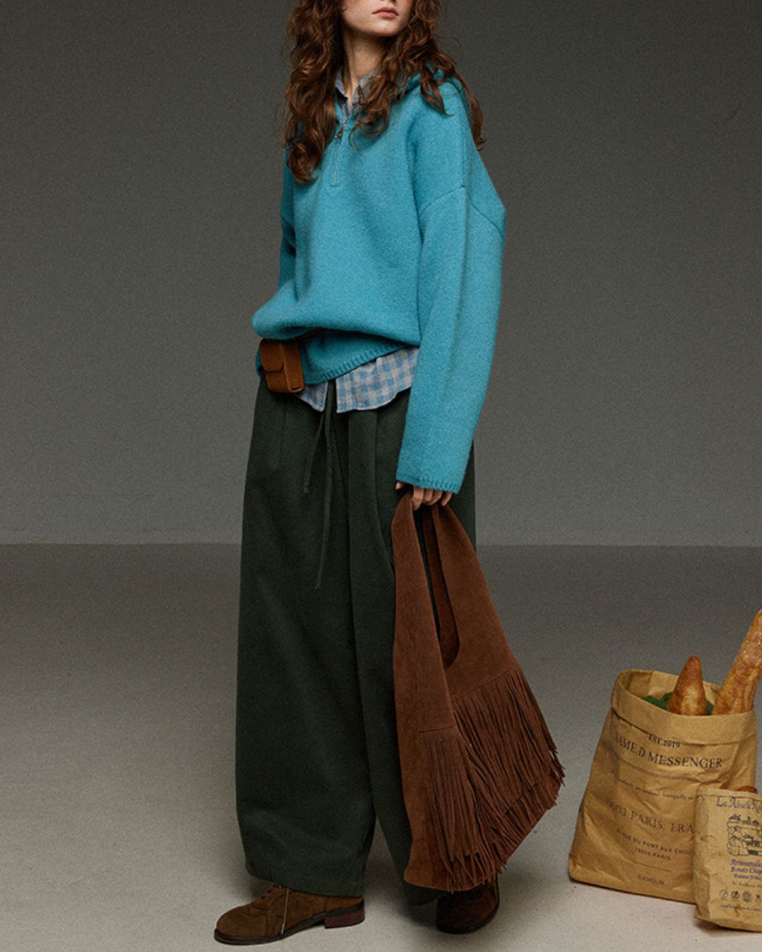 Drawstring Tuck Wide Denim Pants　DP011