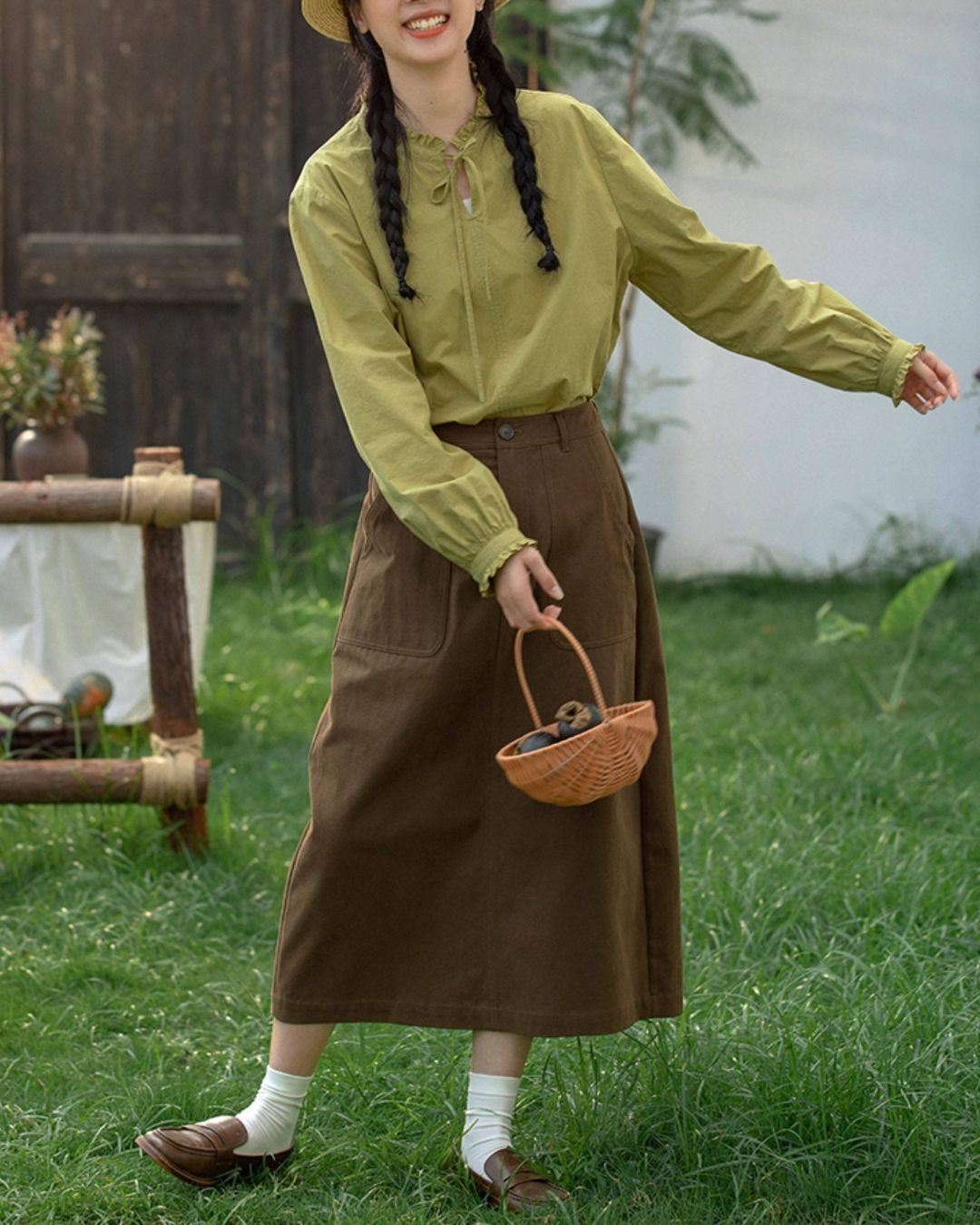 Cotton A-line Midi Skirt　SK020