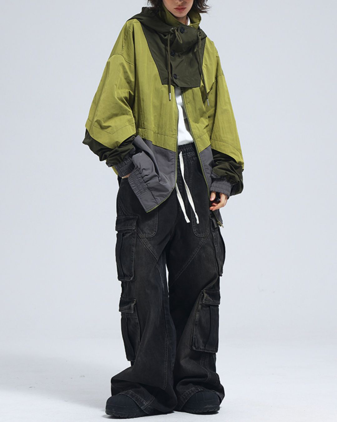 Oversized Colorblock Nylon Jacket　JK072