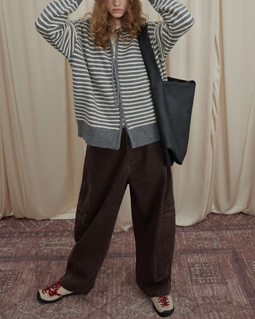 Double-Zip Border Knit Cardigan　KN043