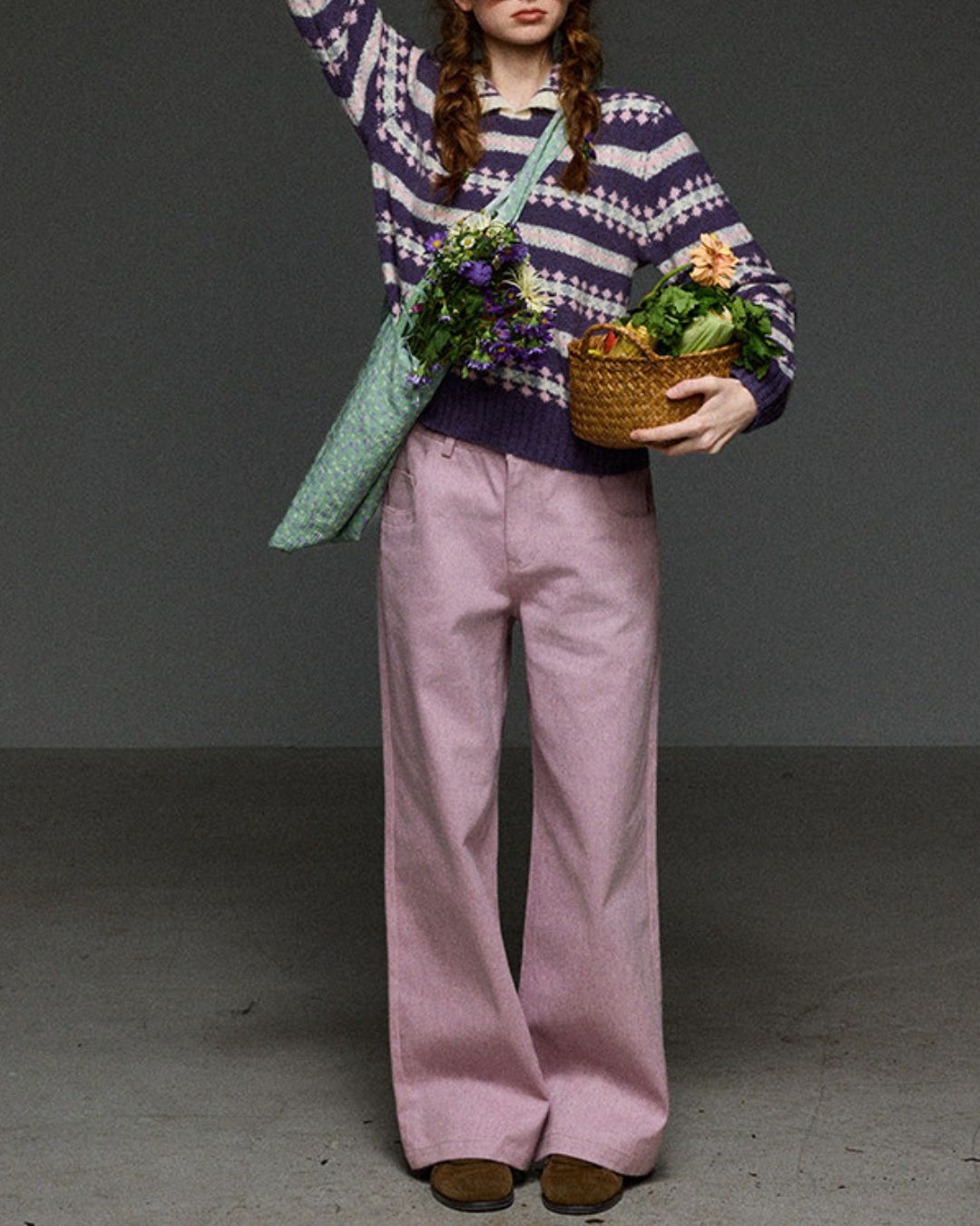 High-waisted Wide Straight Color Pants　PT038