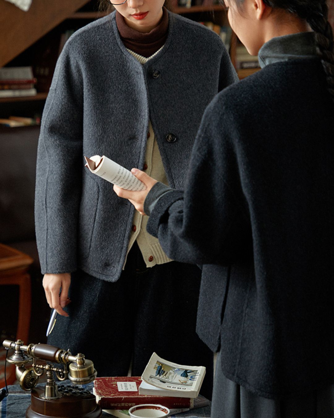 Collarless Relaxed Wool Jacket　JK033