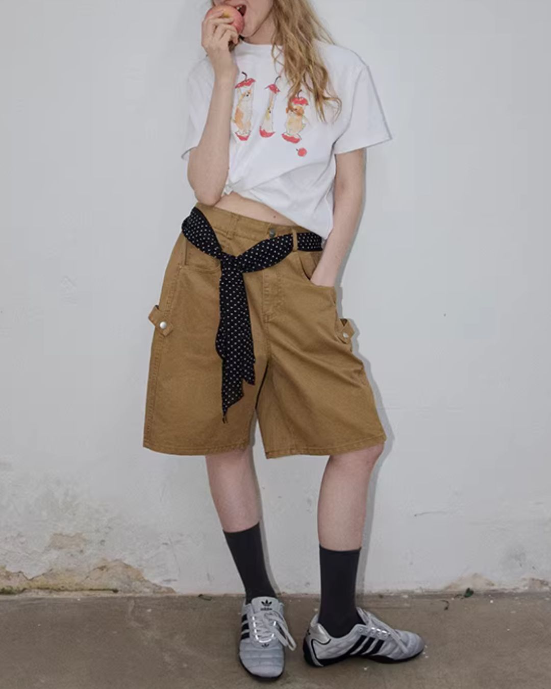 Puppy & Apple Print T-Shirt　ST006