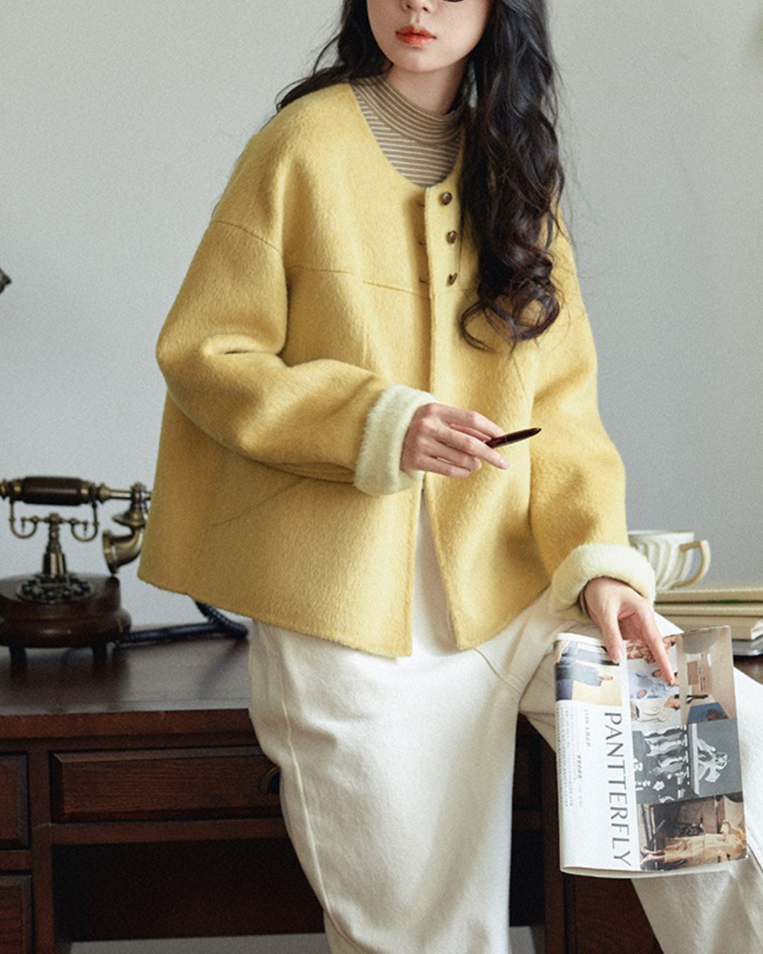 Wool Collarless Short Coat　CT018