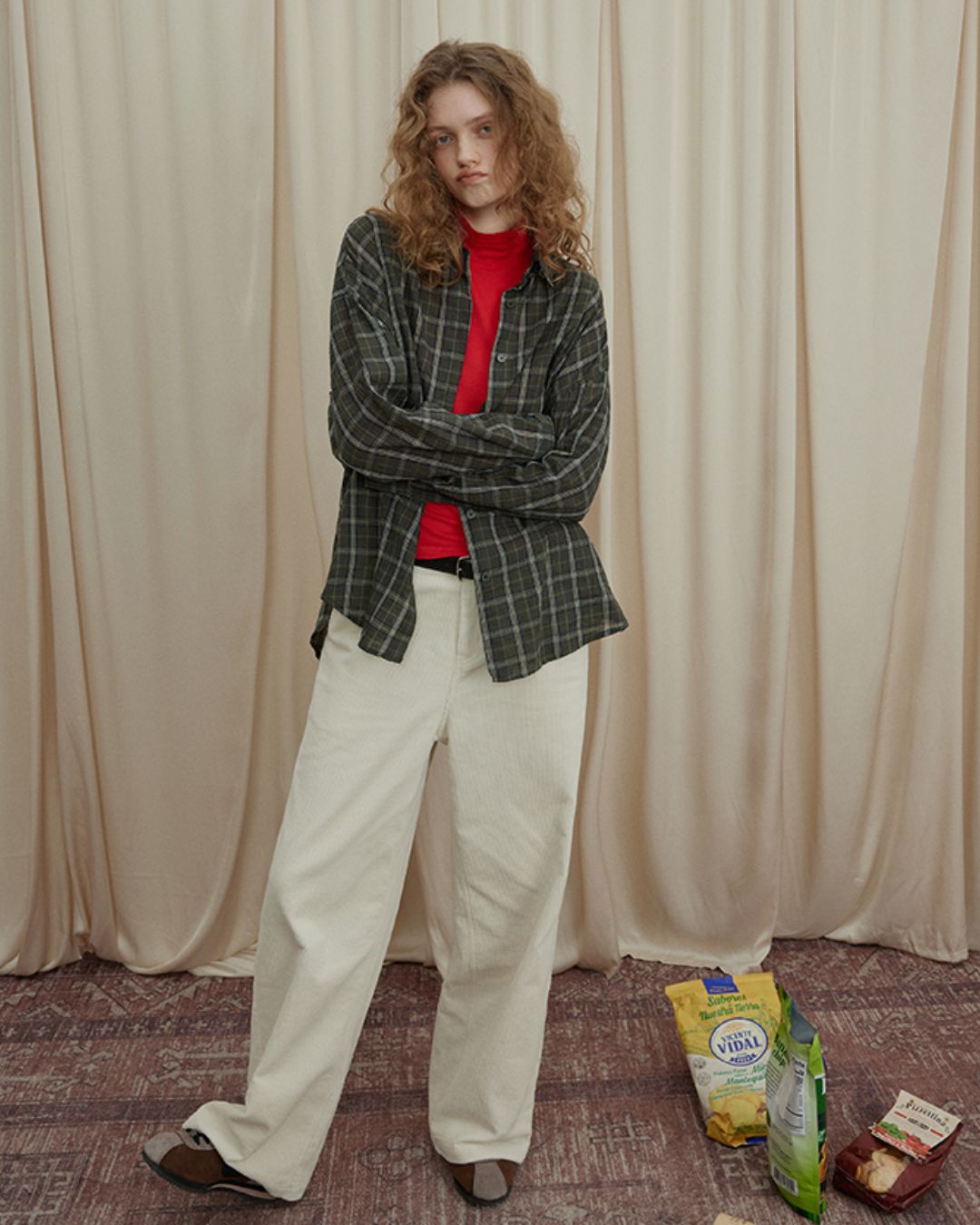 Retro Contrast Check Shirt　LS035