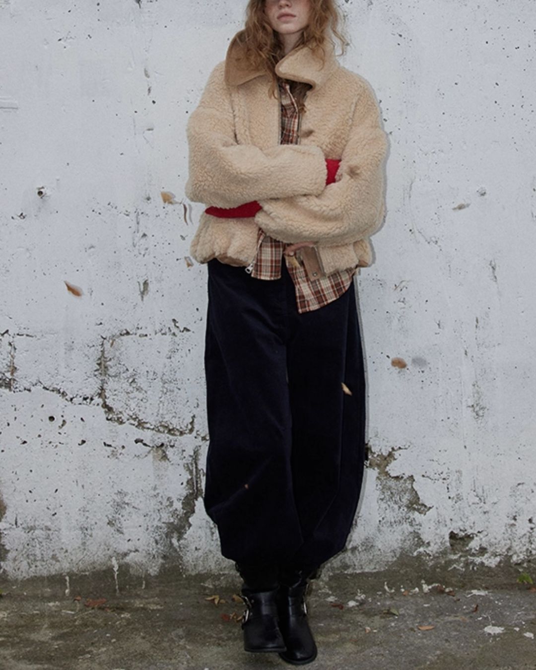 Reversible Boa Big Collar Jacket　JK055