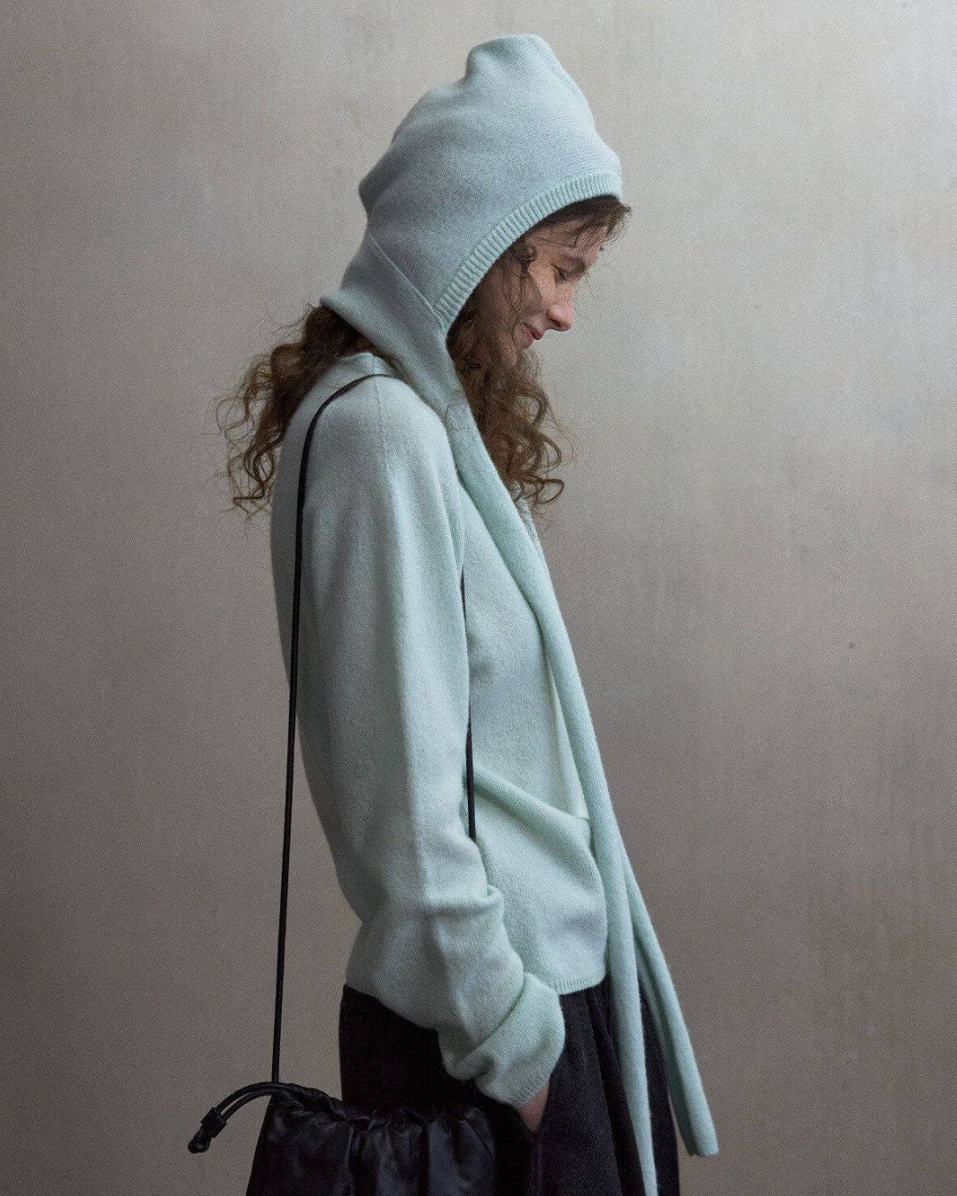 Basic Yak Wool Knit Hooded Scarf　HG001