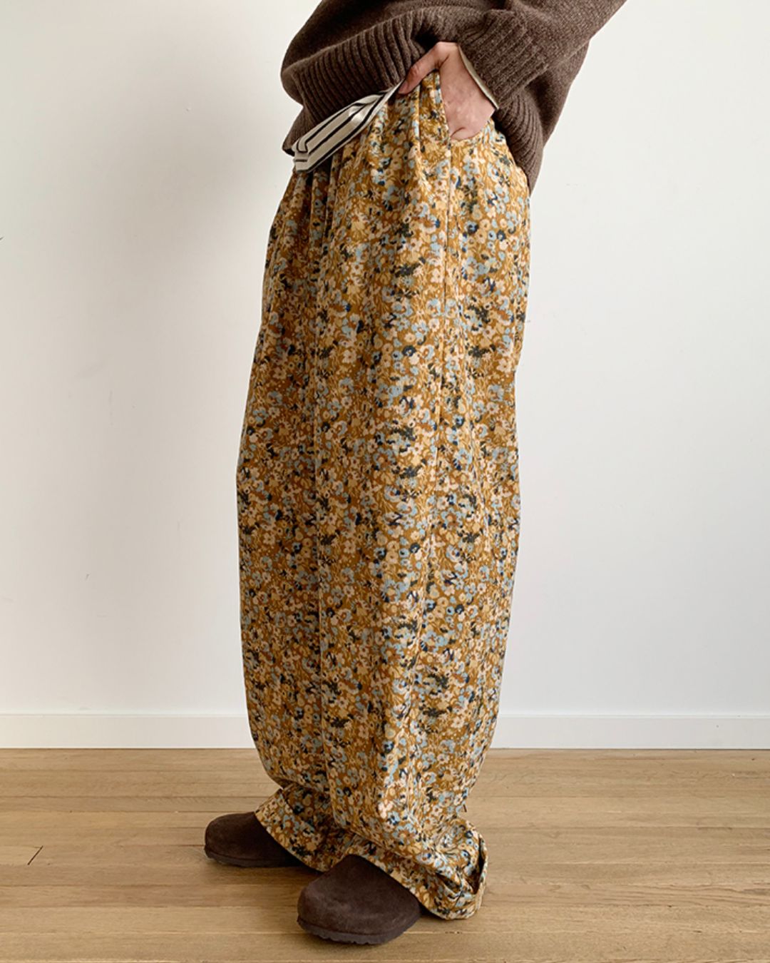 Corduroy Floral Wide Pants　PT004