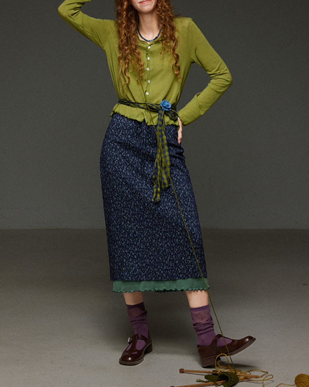 Merrow Frill V-Neck Knit Cardigan　KN032