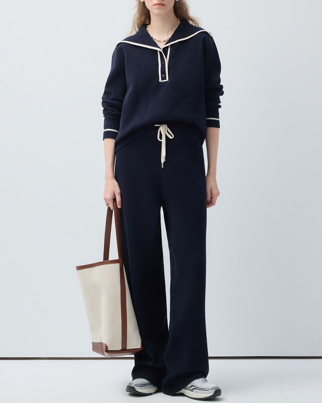 Boucle Knit Drawstring Draped Pants　PT037